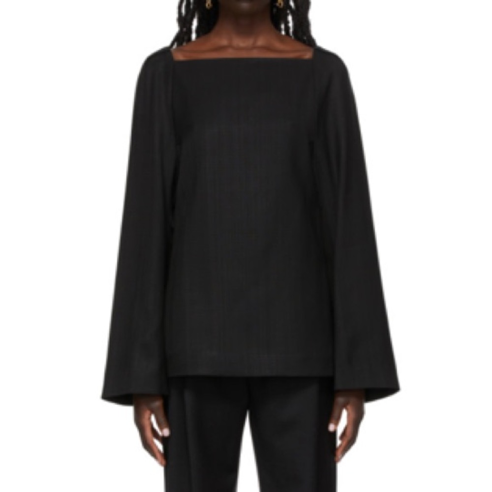Toteme Black Square Neck Long Sleeve Blouse